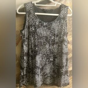 J Jill Wearever Collection Sleeveless Top Boho Floral Leaf Print SZ Medium *